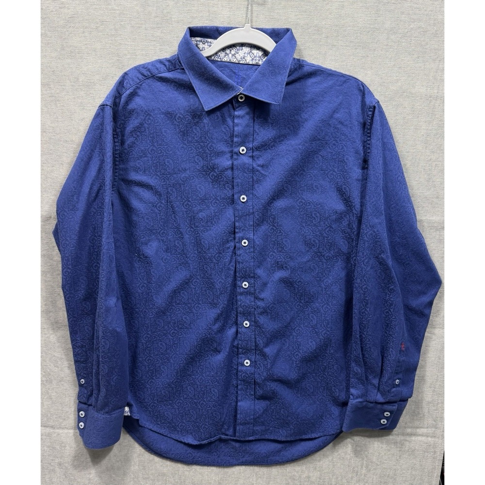 Robert Graham Shirt Mens Large Blue Classic Fit Paisley Jacquard Long Sleeve